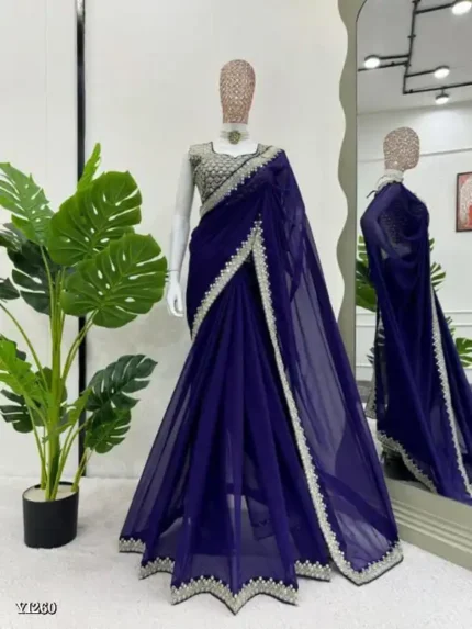 Heavy Purple Georgette Saree