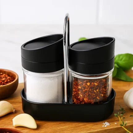 Salt N' Pepper 2-Piece Plastic Jar Set with Stand